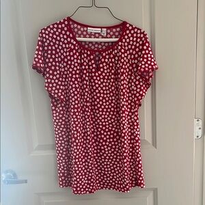 Red Susan Graver top with white cubes/dots